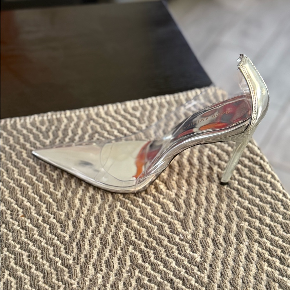 Good American Metallic Silver Heels